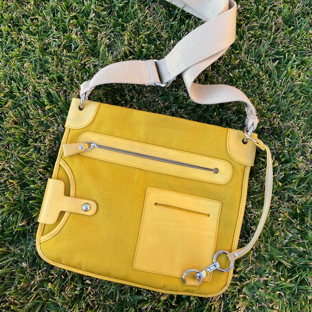 Bally yellow nylon leather shoulder crossbody bag